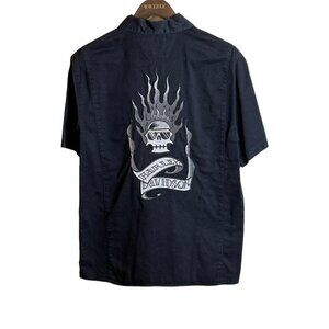 Harley Davidson Men's Short Sleeve Flaming Skull Logo Cotton Black Shirt Biker